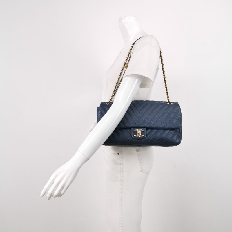 Chanel Flap Bag牛皮V紋絎縫雙C扣皮穿鏈單肩包-1