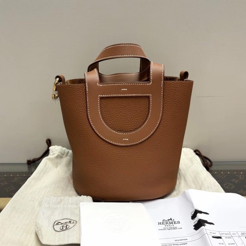 HERMES 金棕金in the loop18豬鼻子菜籃子手提包18*19.5*12 99新配件塵袋購證-2