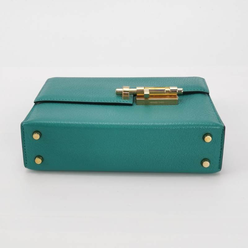 Hermes Verrou迷你插銷式鎖扣單肩包ChevreMysore山羊皮金扣U1新維羅納綠C刻-5
