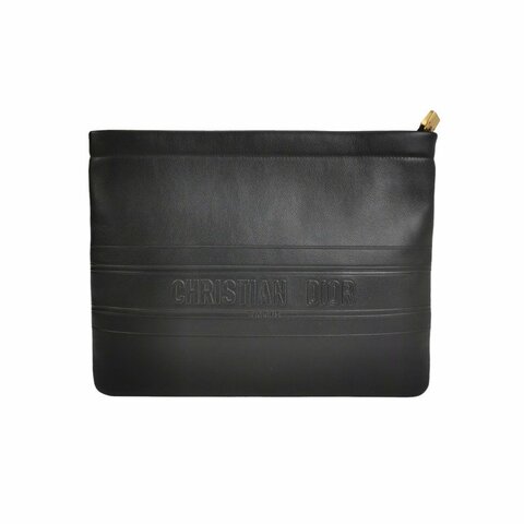 Dior牛皮純色字母logo拉鏈手拿包 9.8新