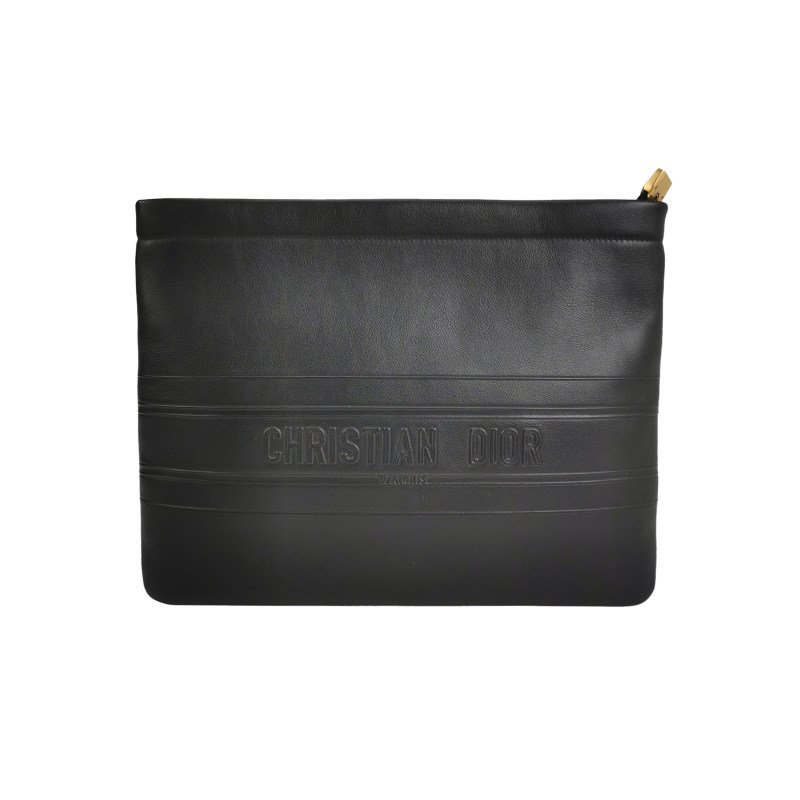 Dior牛皮純色字母logo拉鏈手拿包 9.8新-0