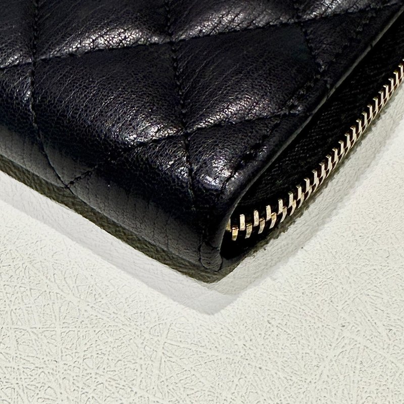 CHANEL - 黑色金釦牛皮ㄇ型拉鍊零錢中夾-6