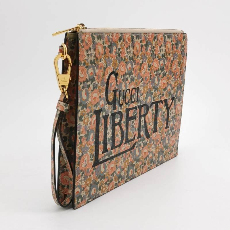 Gucci牛皮花卉滿印字母Logo拉鏈手拿包-2