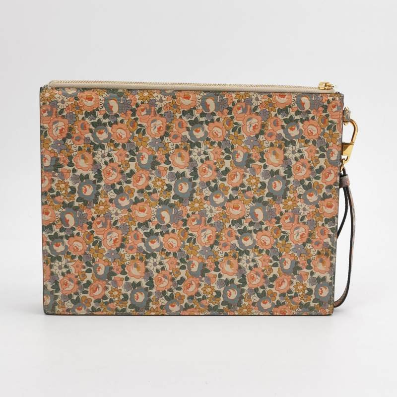 Gucci牛皮花卉滿印字母Logo拉鏈手拿包-3