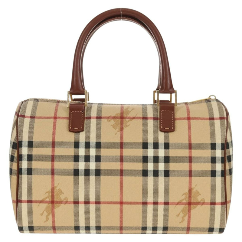 【日本直送】BURBERRY Nova 格紋波士頓包 PVC 皮革 米色 金色 正品 156880V-1
