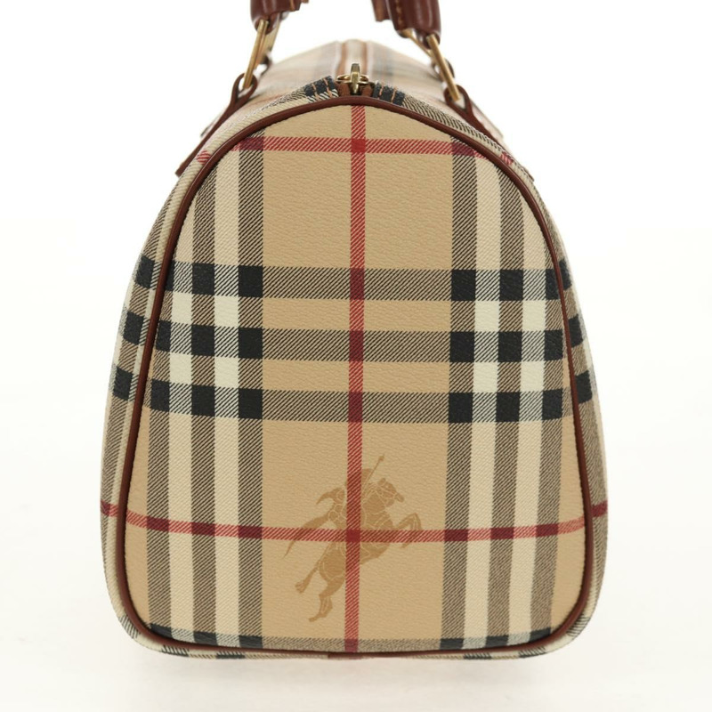 【日本直送】BURBERRY Nova 格紋波士頓包 PVC 皮革 米色 金色 正品 156880V-3