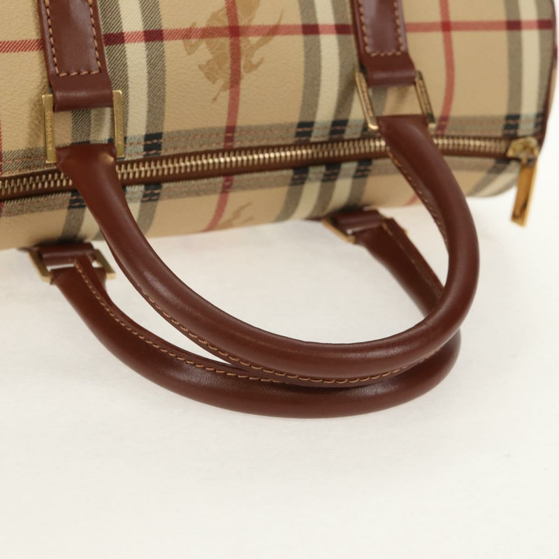 【日本直送】BURBERRY Nova 格紋波士頓包 PVC 皮革 米色 金色 正品 156880V-6