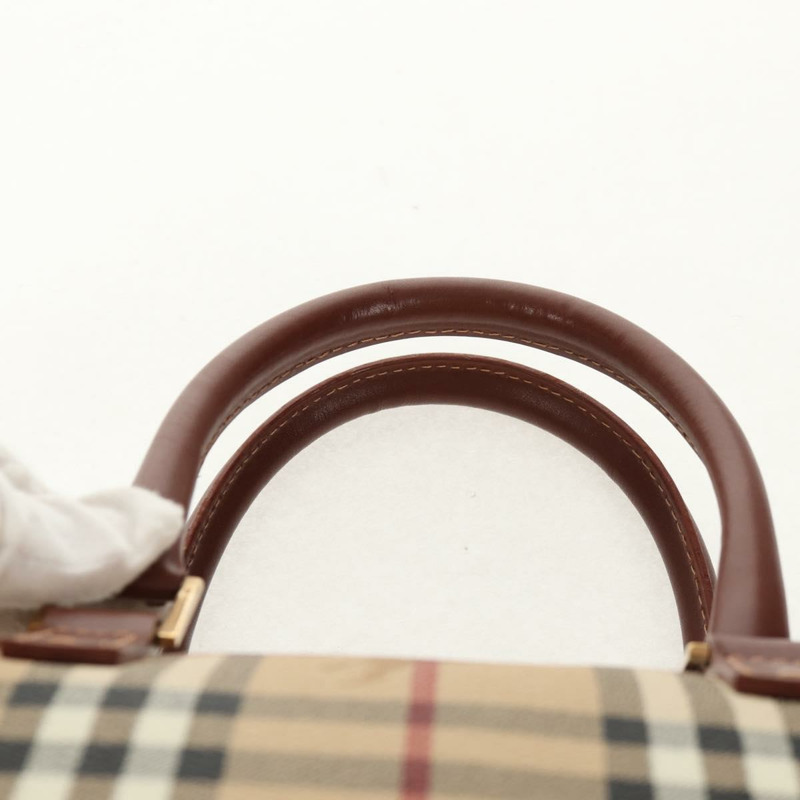 【日本直送】BURBERRY Nova 格紋波士頓包 PVC 皮革 米色 金色 正品 156880V-13