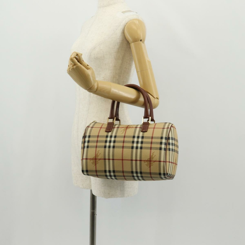 【日本直送】BURBERRY Nova 格紋波士頓包 PVC 皮革 米色 金色 正品 156880V-22