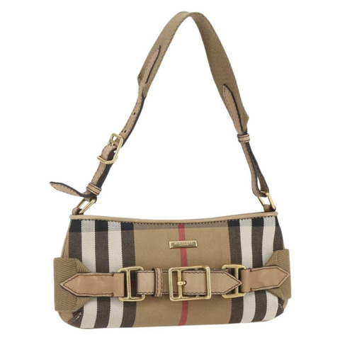 BURBERRY Nova 格紋帆布單肩包 米色 金色 正品 156881V
