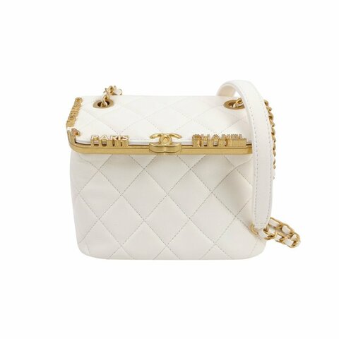 Chanel 羊皮純色菱格絎縫雙C標識字母logo斜挎包單肩包