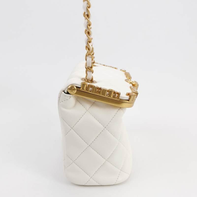 Chanel 羊皮純色菱格絎縫雙C標識字母logo斜挎包單肩包-3