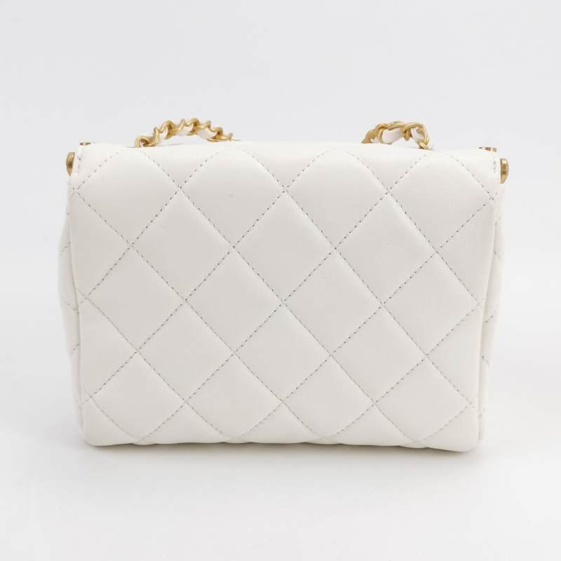 Chanel 羊皮純色菱格絎縫雙C標識字母logo斜挎包單肩包-4