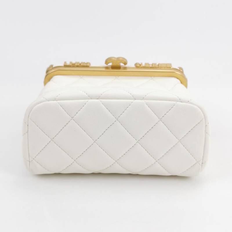 Chanel 羊皮純色菱格絎縫雙C標識字母logo斜挎包單肩包-5