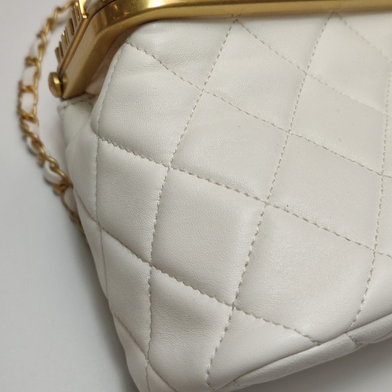 Chanel 羊皮純色菱格絎縫雙C標識字母logo斜挎包單肩包-15