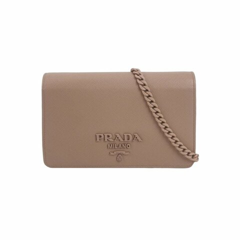 Prada牛皮純色字母Logo斜挎包單肩包