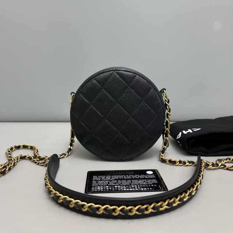 Chanel 香奈兒 19bag 黑金全皮菱格鏈條圓餅包-1