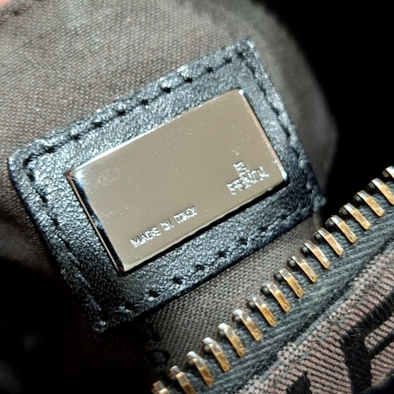 FENDI 黑色老花圖案烏木色緹花布波士頓包-6