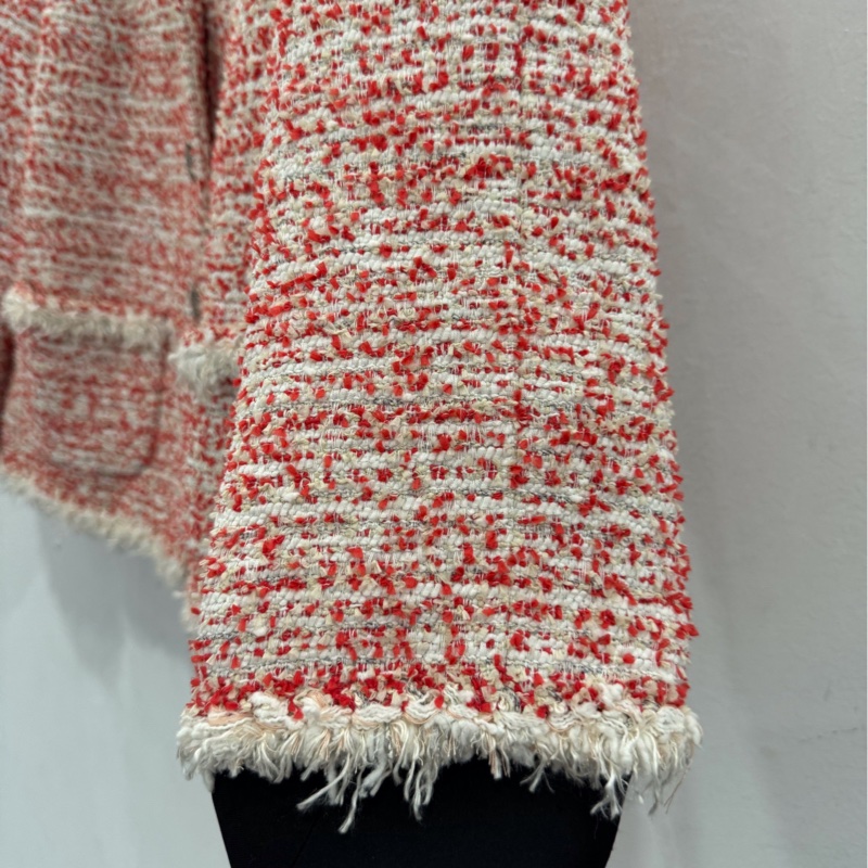 Chanel香奈兒 紅白拼色粗花呢針織女款夾克外套 36碼 99新-3