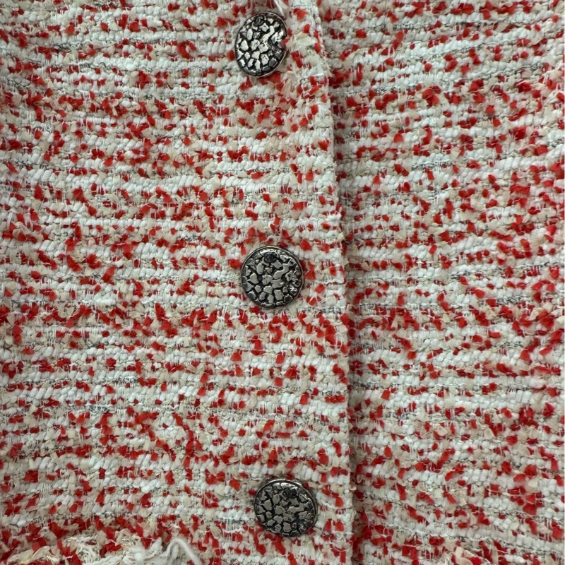 Chanel香奈兒 紅白拼色粗花呢針織女款夾克外套 36碼 99新-4