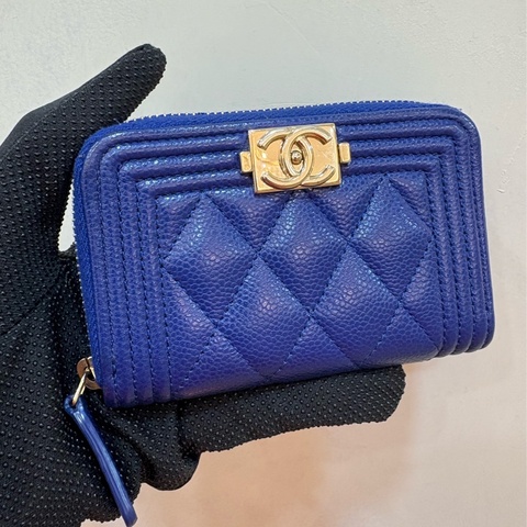 香奈兒 chanel boy 藍紫色拉鍊零錢包