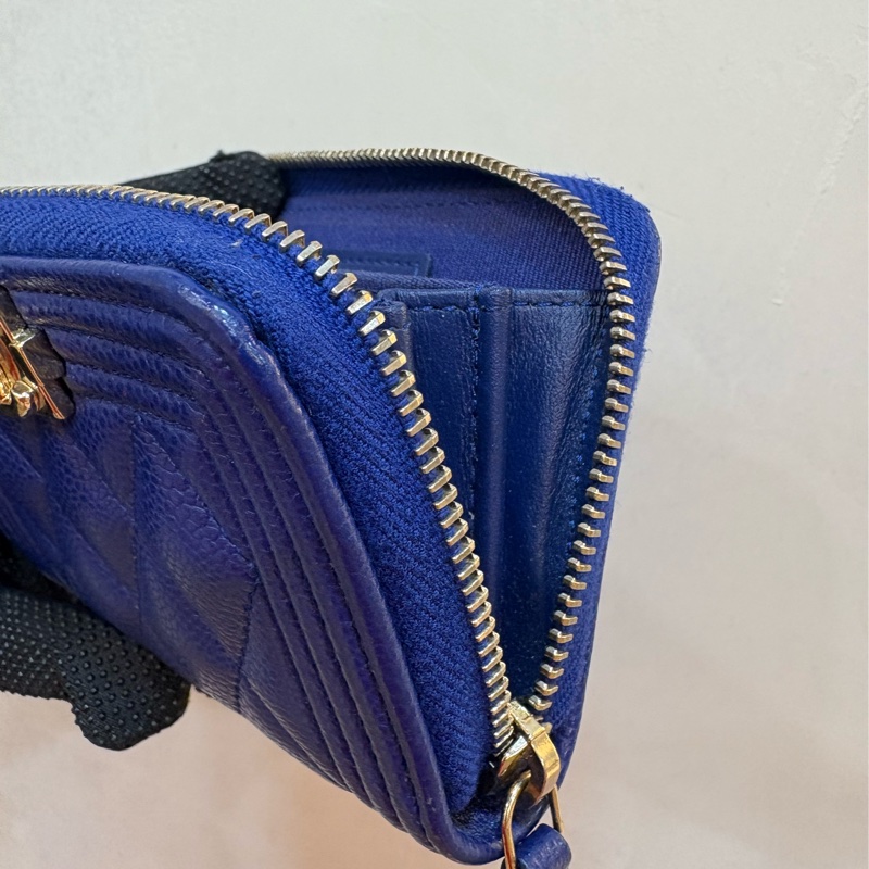 香奈兒 chanel boy 藍紫色拉鍊零錢包-5