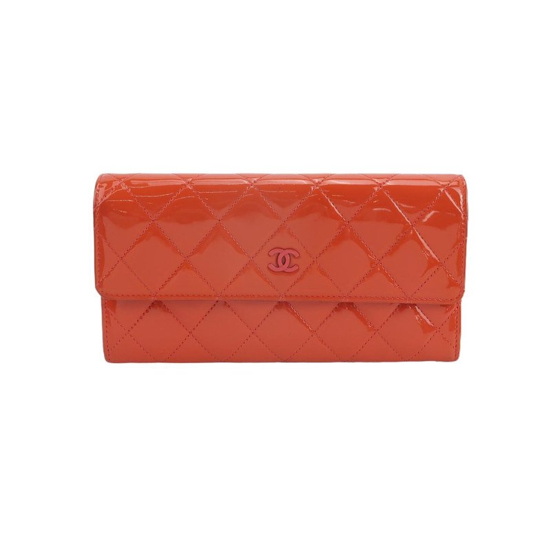 Chanel 漆皮純色絎縫雙C logo錢包-0