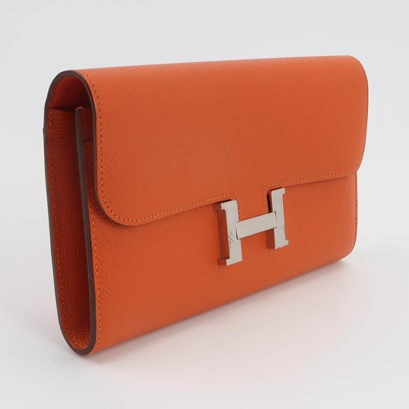 Hermes Constance康康大號字母H扣錢包Epsom牛皮銀扣9T火焰橘T刻-2