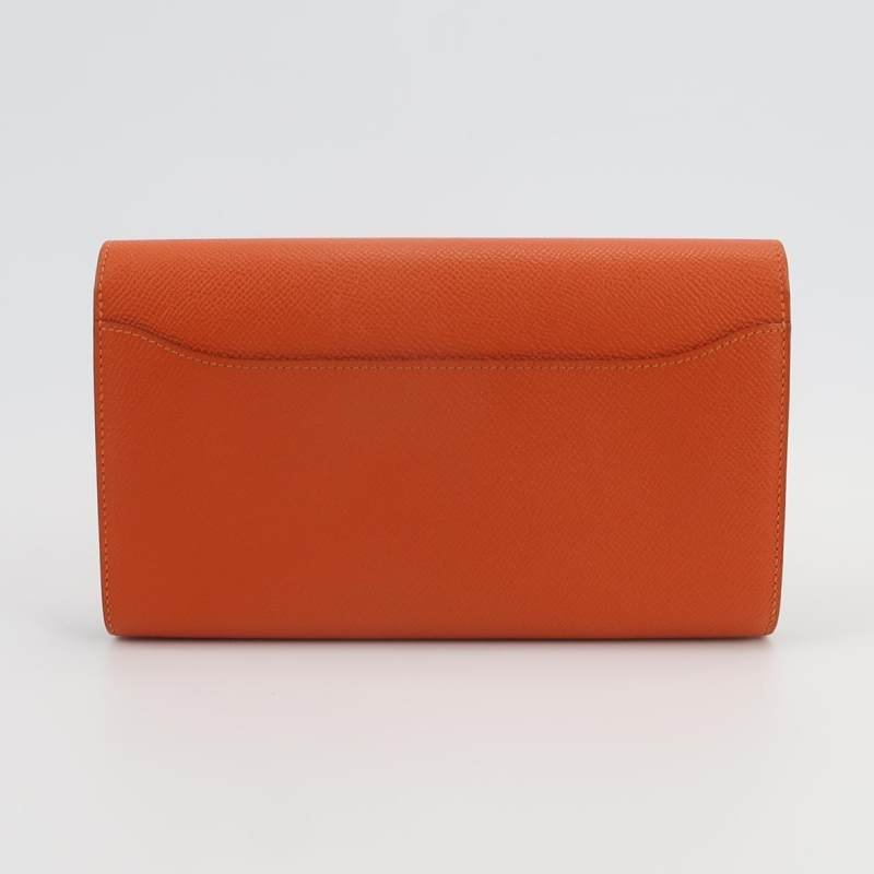Hermes Constance康康大號字母H扣錢包Epsom牛皮銀扣9T火焰橘T刻-3