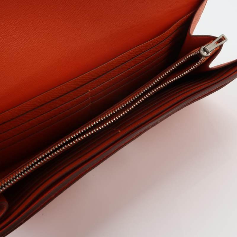 Hermes Constance康康大號字母H扣錢包Epsom牛皮銀扣9T火焰橘T刻-5