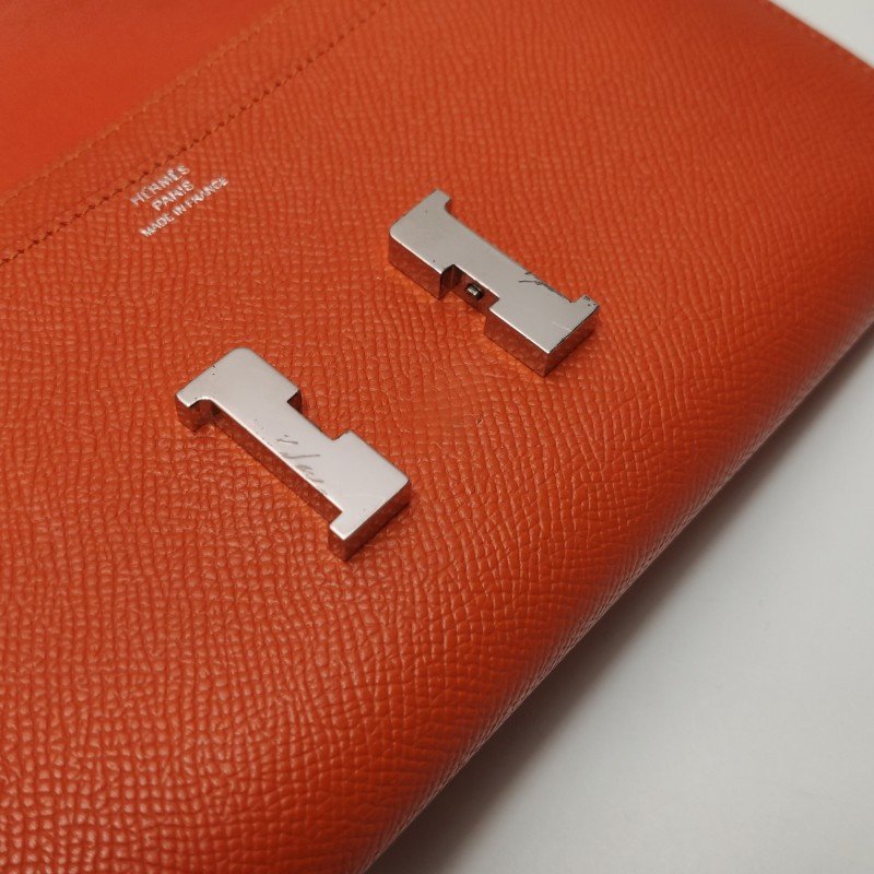 Hermes Constance康康大號字母H扣錢包Epsom牛皮銀扣9T火焰橘T刻-9