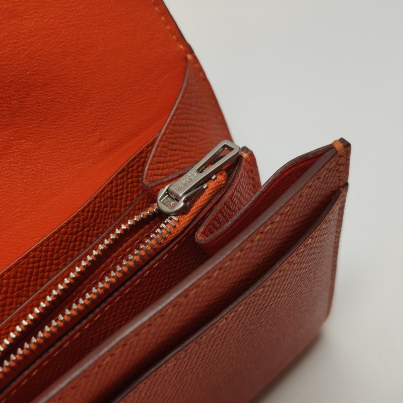 Hermes Constance康康大號字母H扣錢包Epsom牛皮銀扣9T火焰橘T刻-10