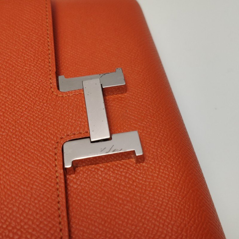 Hermes Constance康康大號字母H扣錢包Epsom牛皮銀扣9T火焰橘T刻-11