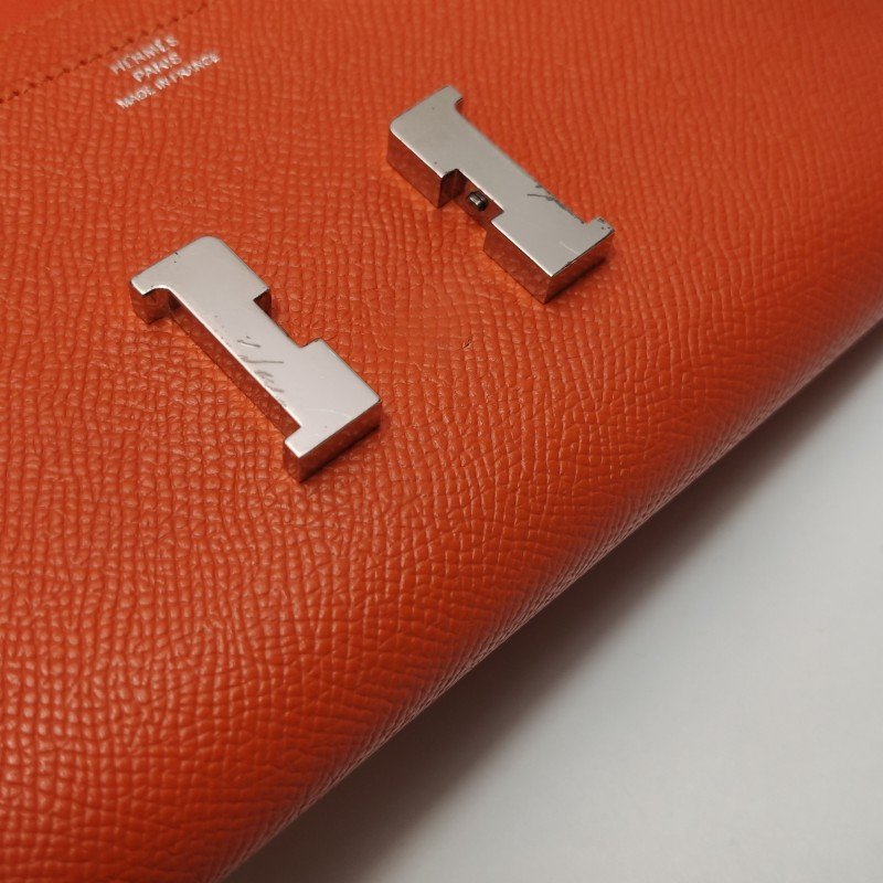 Hermes Constance康康大號字母H扣錢包Epsom牛皮銀扣9T火焰橘T刻-12