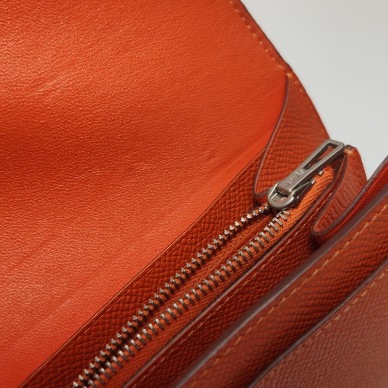 Hermes Constance康康大號字母H扣錢包Epsom牛皮銀扣9T火焰橘T刻-15