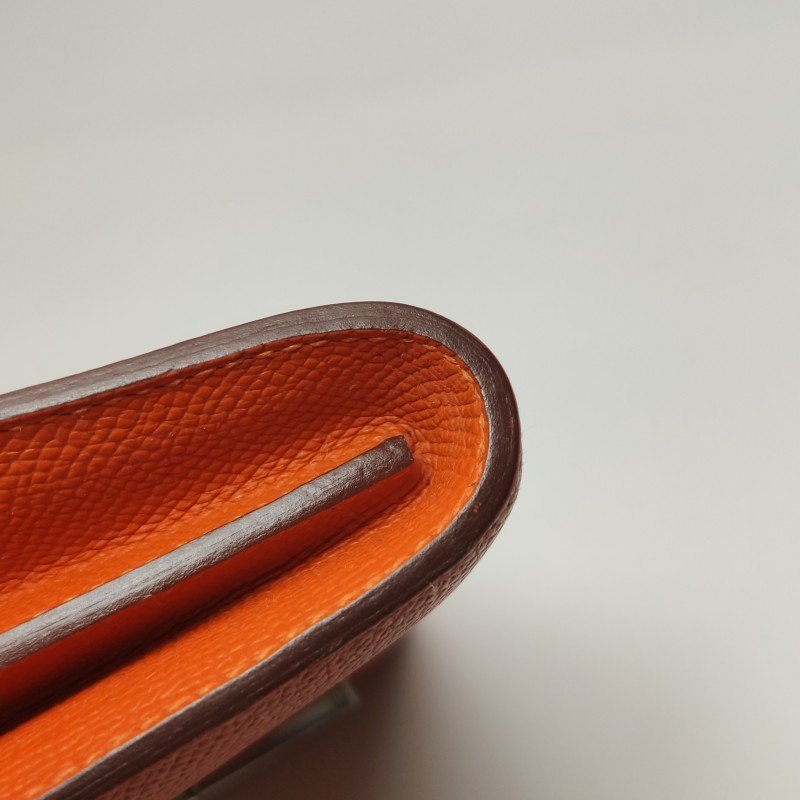 Hermes Constance康康大號字母H扣錢包Epsom牛皮銀扣9T火焰橘T刻-18