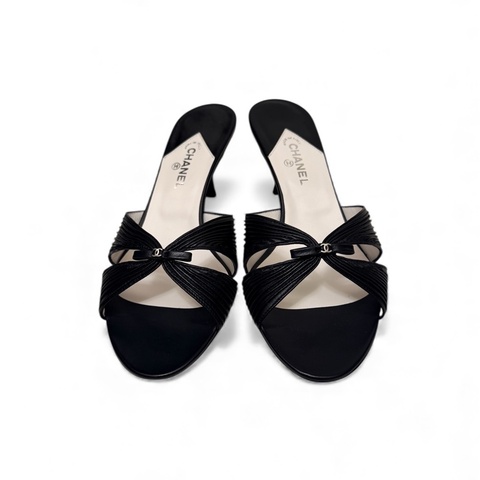 🍒Chanel Vintage Mules細摺皮革低跟鞋size:38.5/2F251218-1
