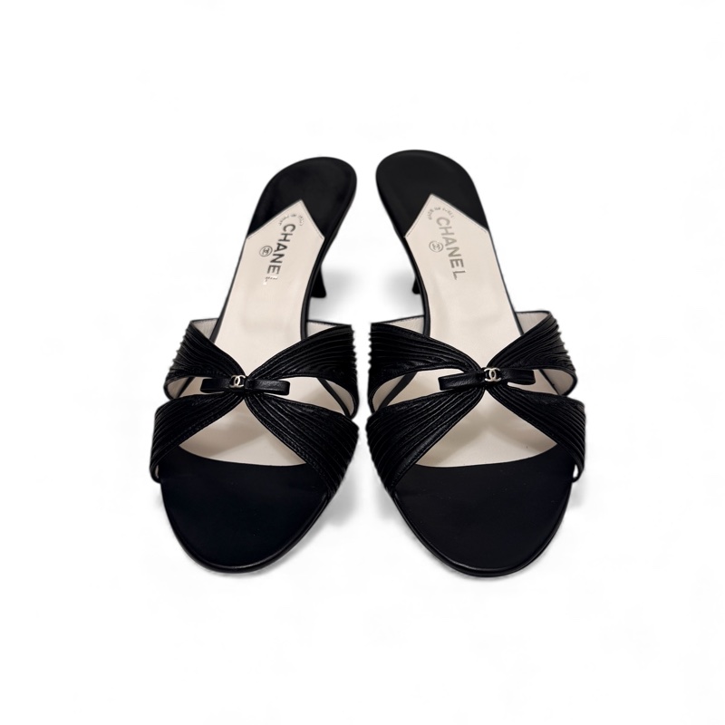 🍒Chanel Vintage Mules細摺皮革低跟鞋size:38.5/2F251218-1-0