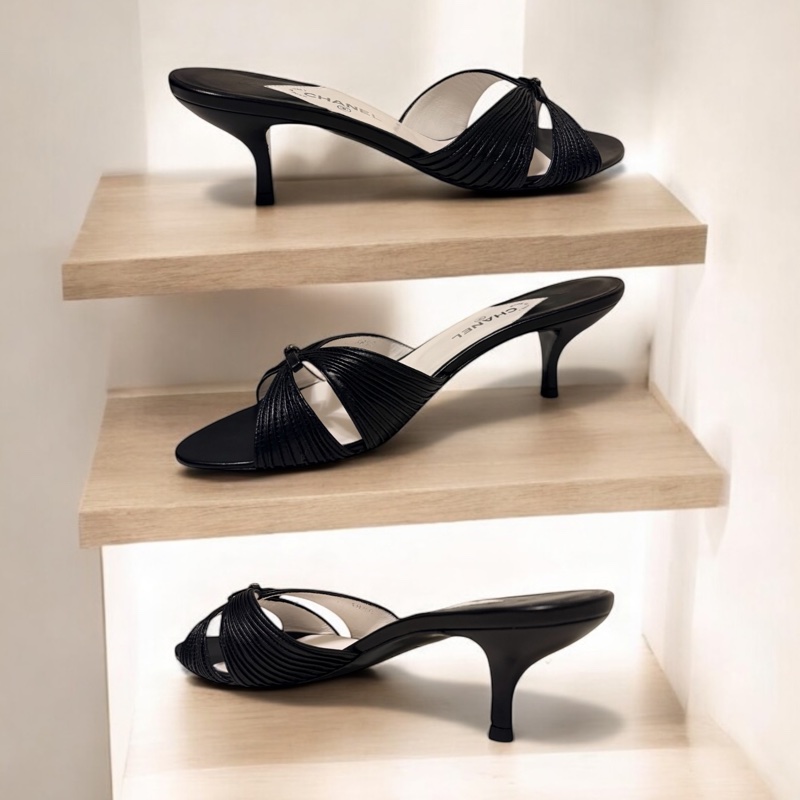 🍒Chanel Vintage Mules細摺皮革低跟鞋size:38.5/2F251218-1-3