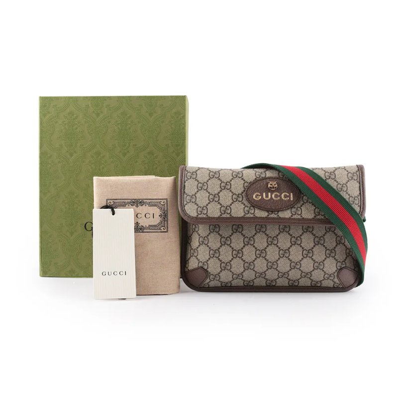 GUCCI 古馳 Neo Vinatage Supreme 帆布印花 皮革飾邊 斜背包 虎頭 胸口包 腰包-1