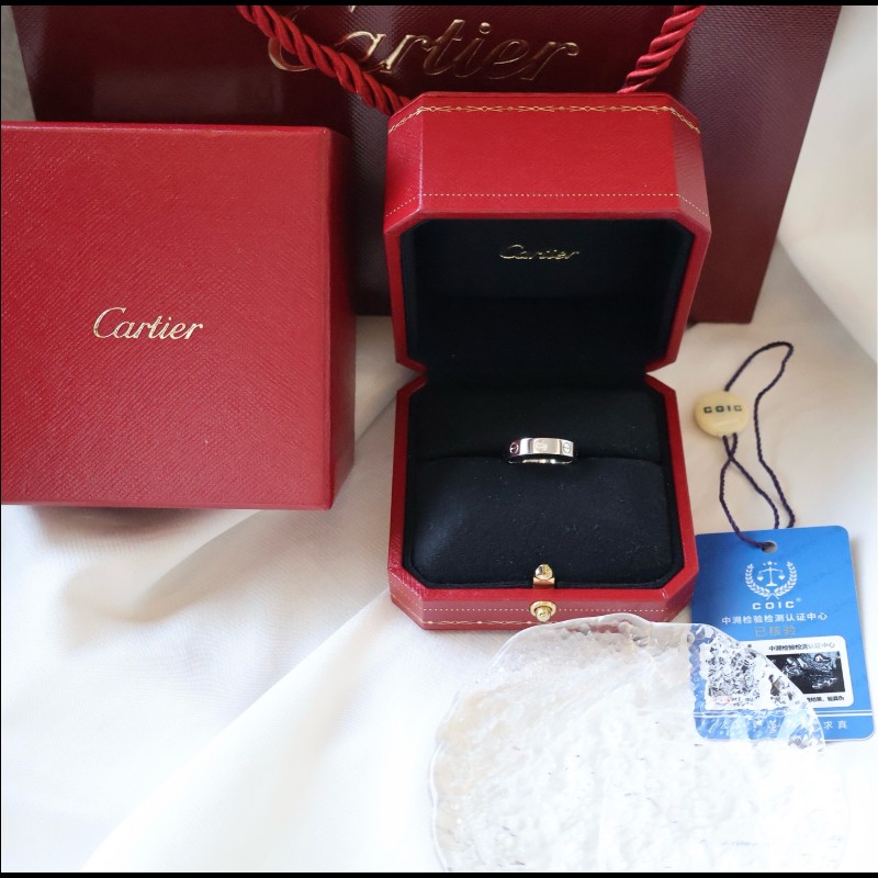 Cartier 18k白金love單鑽戒指 49號-0