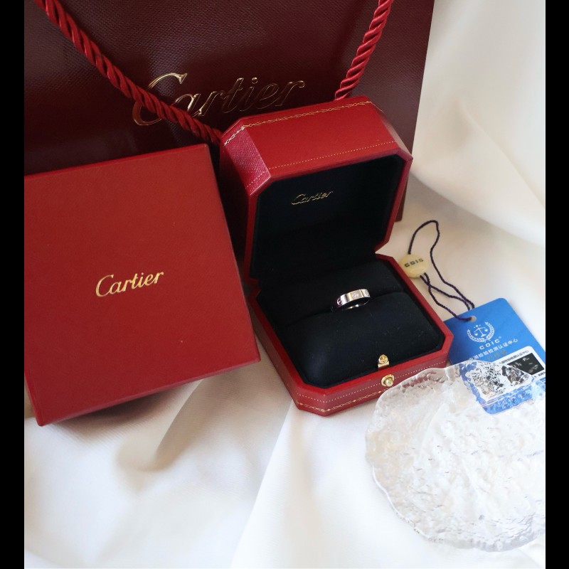 Cartier 18k白金love單鑽戒指 49號-1