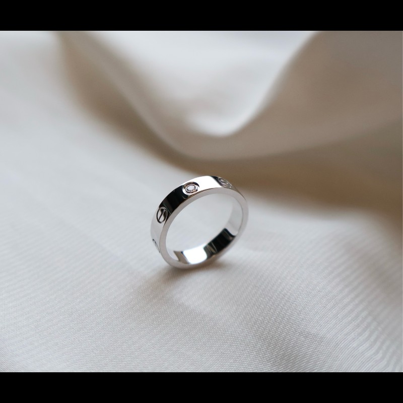 Cartier 18k白金love單鑽戒指 49號-3
