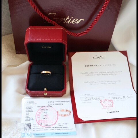 Cartier 18k玫瑰金love窄版戒指 54號 25年全套