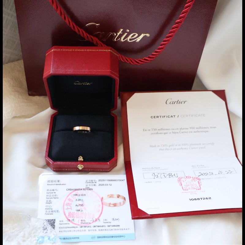 Cartier 18k玫瑰金love窄版戒指 54號 25年全套-0