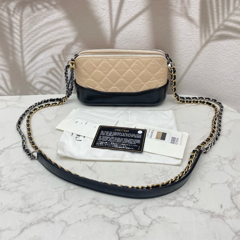 Chanel mini流浪包 鏈條包 奶茶拼色-7