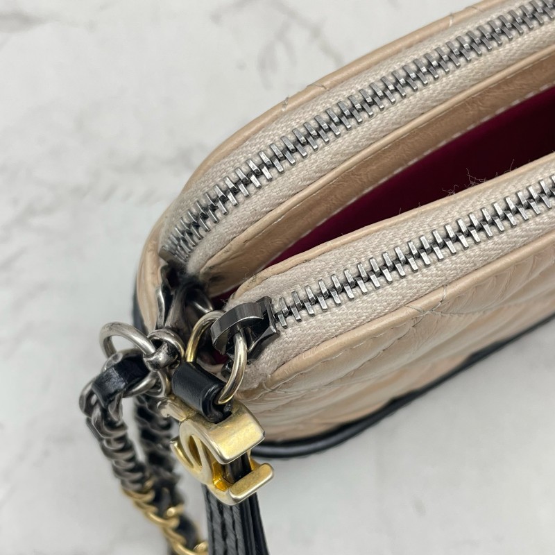 Chanel mini流浪包 鏈條包 奶茶拼色-9