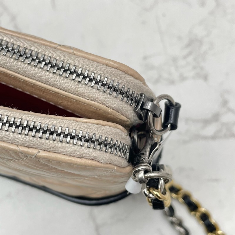 Chanel mini流浪包 鏈條包 奶茶拼色-10