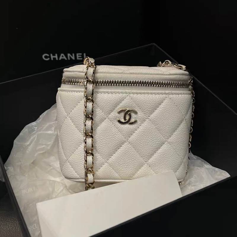 Chanel 魚子醬皮白金小盒子包 99%新-0