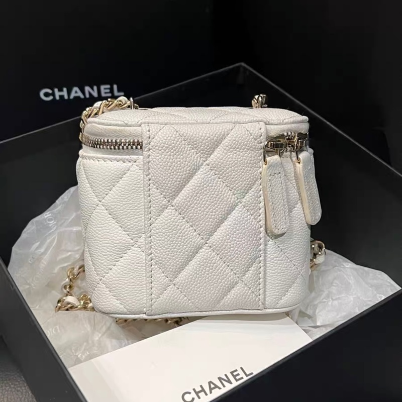 Chanel 魚子醬皮白金小盒子包 99%新-2